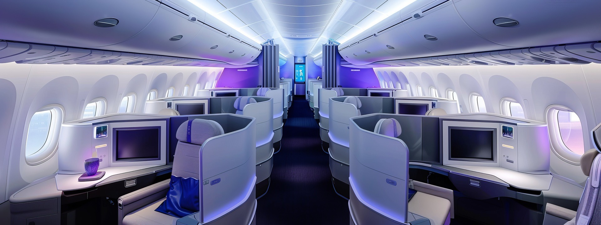 Moderne Kabine mit Liegesitzen | Emirates Business Class