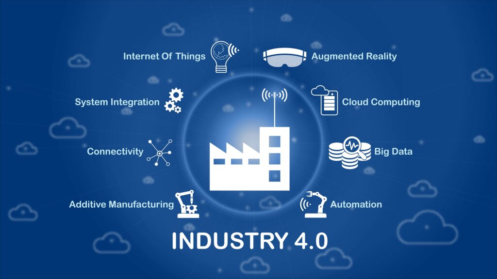 Digitale Infografik mit Industrie-4.0-Technologien | Logistikroboter