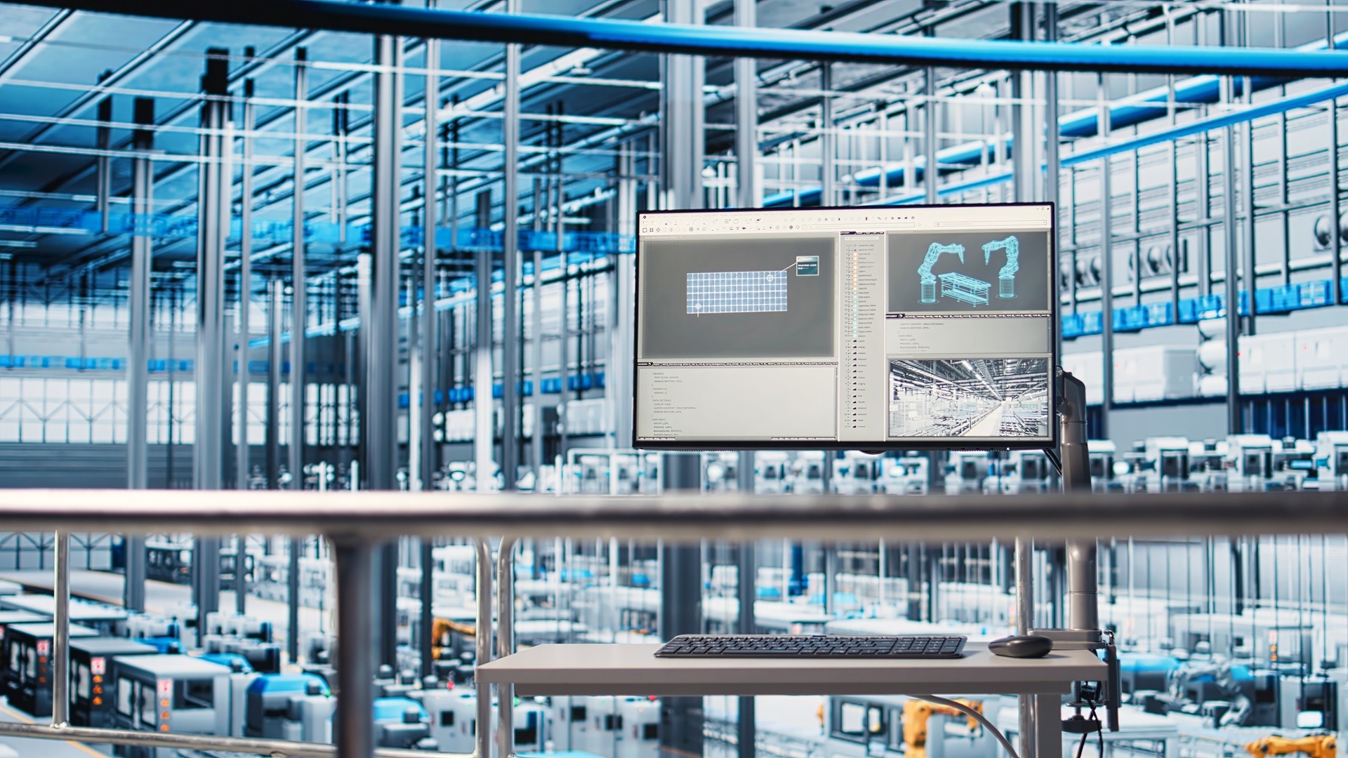Produktionssteuerung in digitaler Fertigungshalle | Logistikroboter

